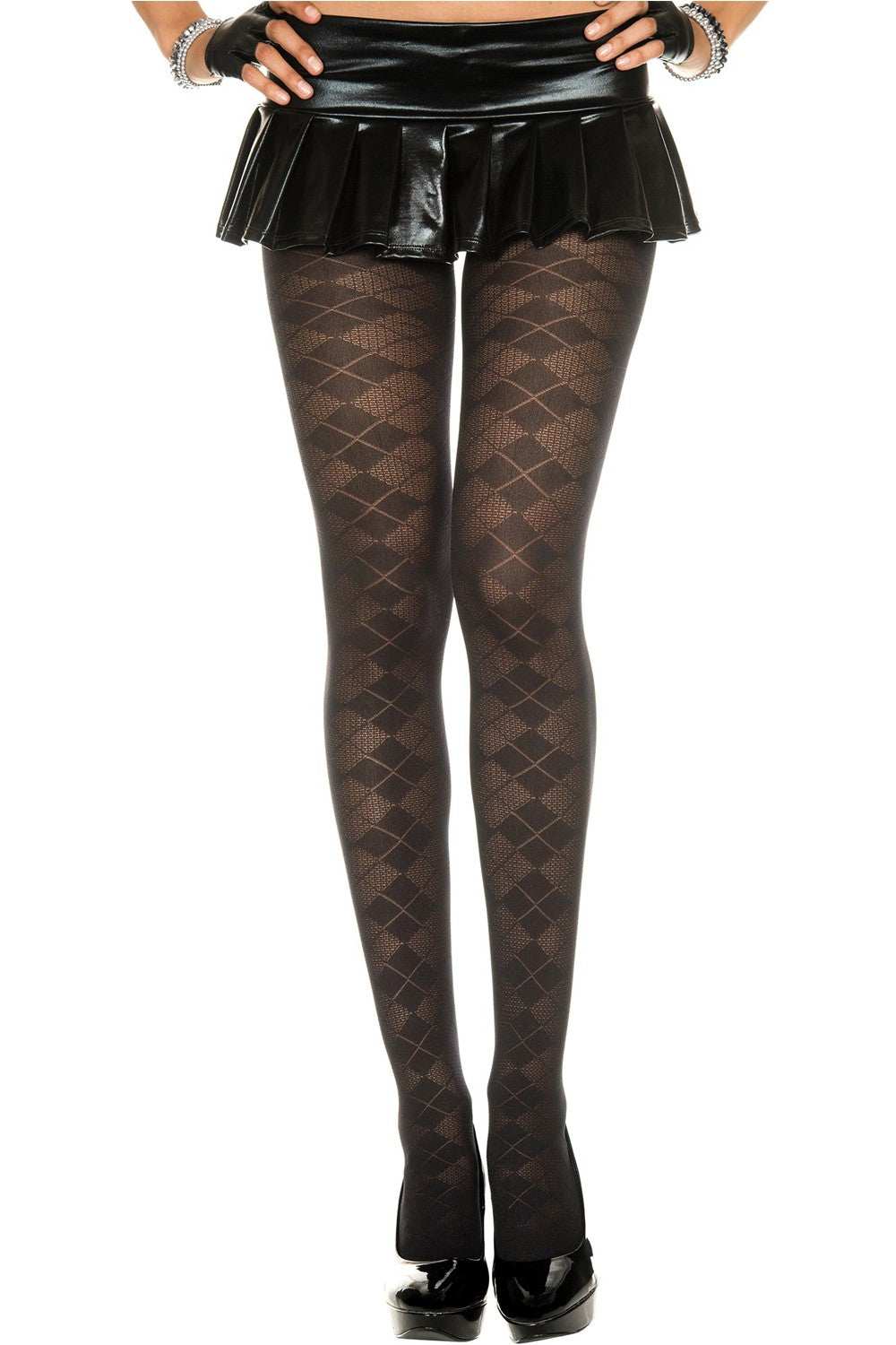 Collant nylon fantaisie noir effet losanges - MH7032BLK - SecretMinuit