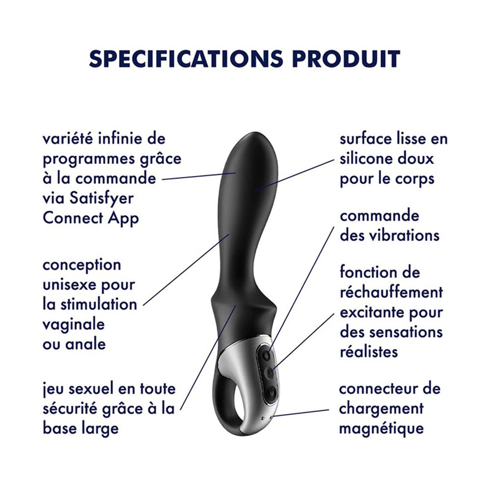 Vibromasseur noir USB, chauffant et connecté Heat Climax Satisfyer - SecretMinuit
