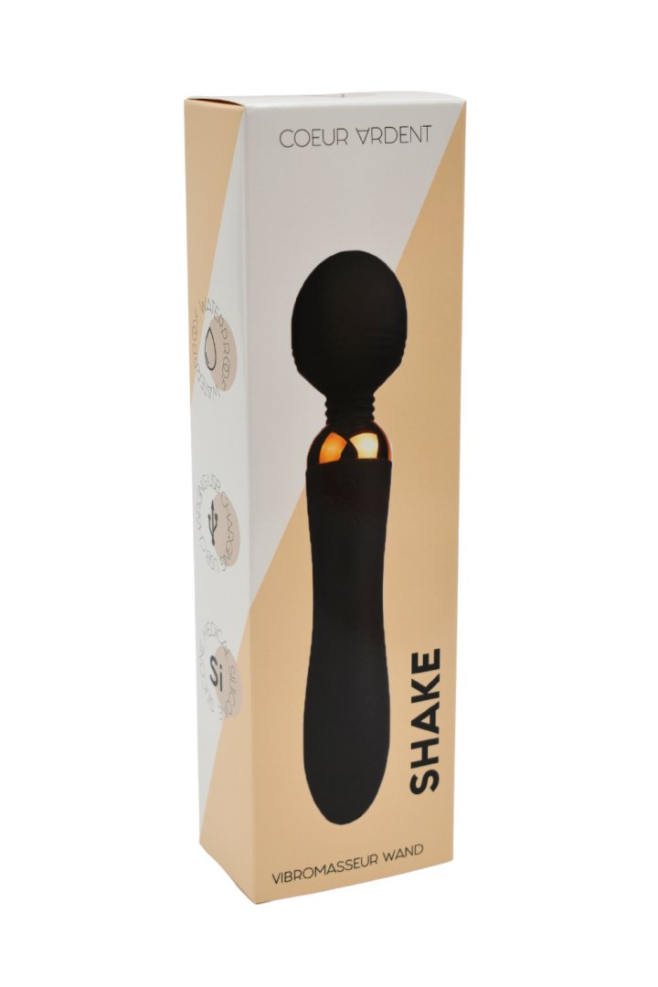 SHAKE Noir, Vibromasseur Wand USB en silicone médical avec 2 puissants moteurs indépendants - SecretMinuit