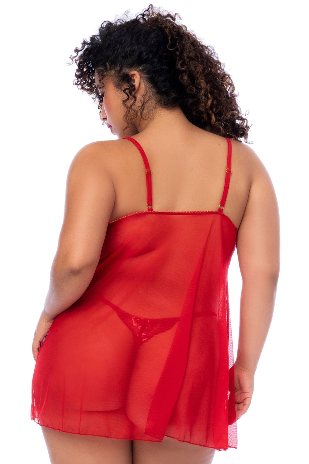 Nuisette ouverte grande taille rouge et string assorti - SecretMinuit