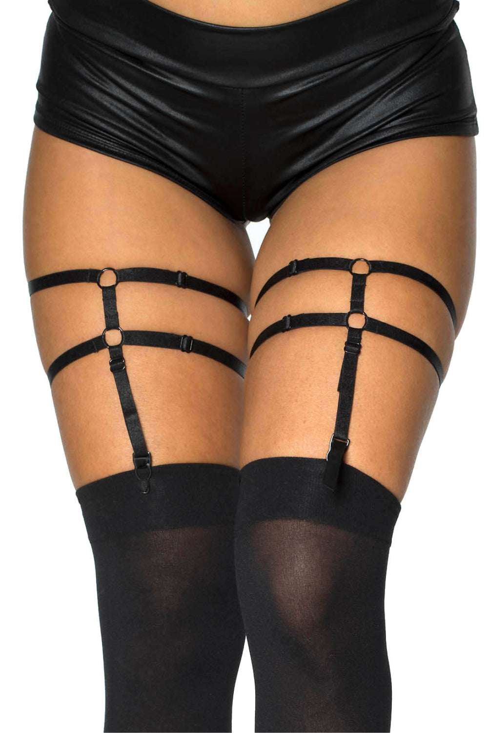 Porte-jarretelles noir brillant style harnais - SecretMinuit