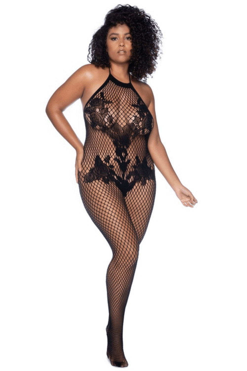 Combinaison grande taille en résille noire - SecretMinuit