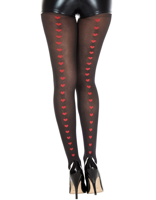 Collant semi opaque noir avec coeurs rouges - MH7125BRD - SecretMinuit
