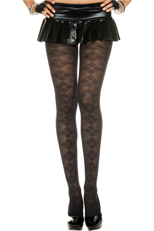 Collant nylon fantaisie noir effet losanges - MH7032BLK - SecretMinuit