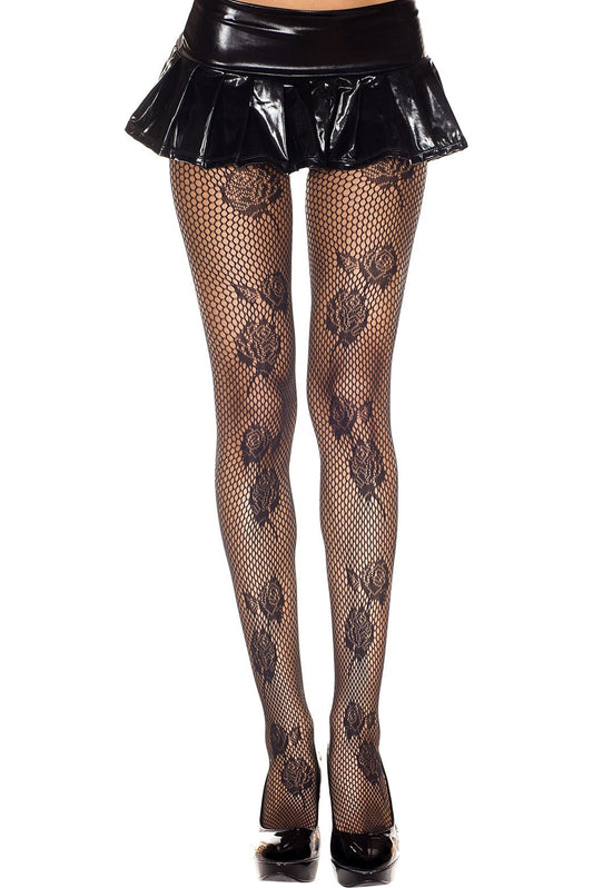 Collant noir resille motif fleuri - SecretMinuit