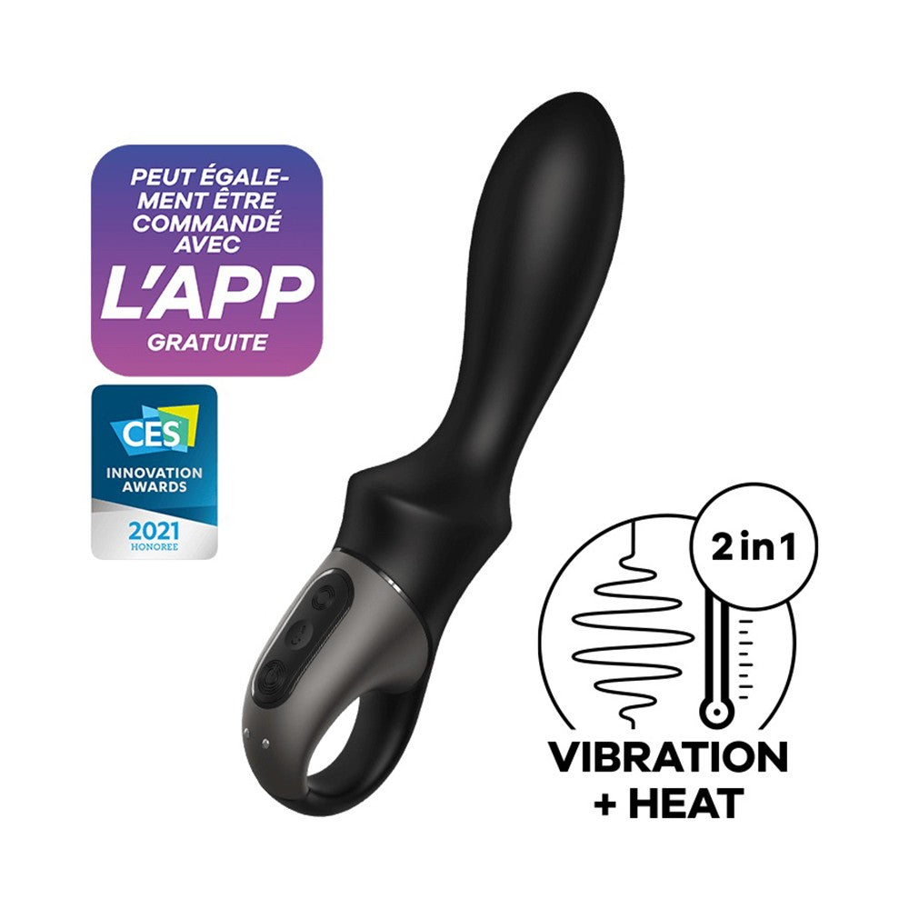 Vibromasseur noir USB, chauffant et connecté Heat Climax Satisfyer - SecretMinuit