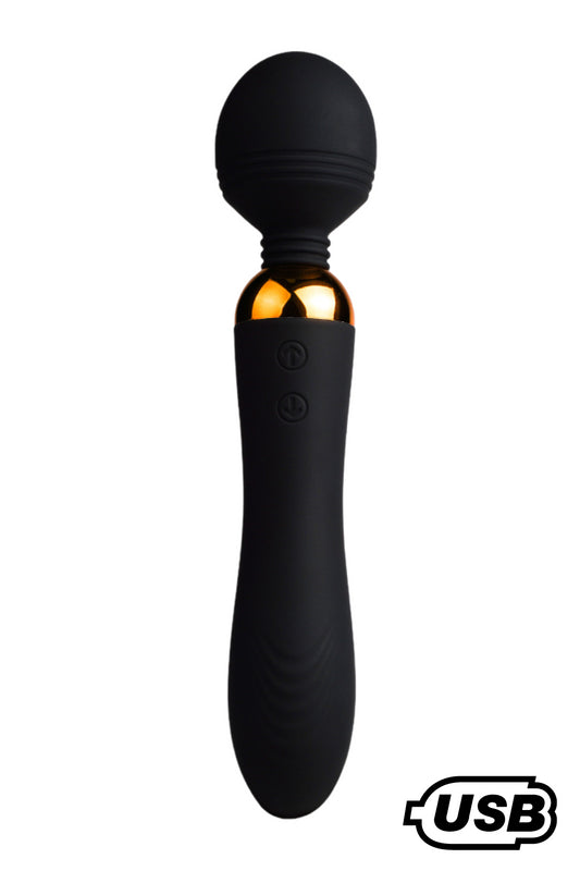 SHAKE Noir, Vibromasseur Wand USB en silicone médical avec 2 puissants moteurs indépendants - SecretMinuit