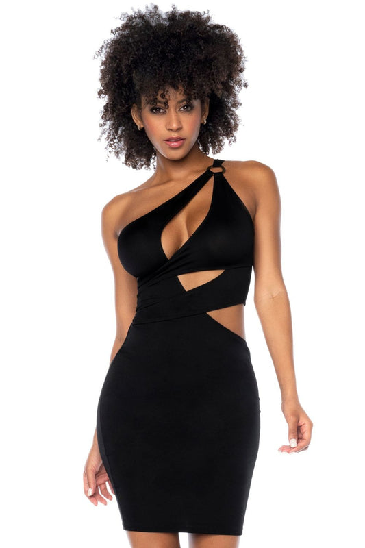 Robe de soirée asymétrique noire - SecretMinuit
